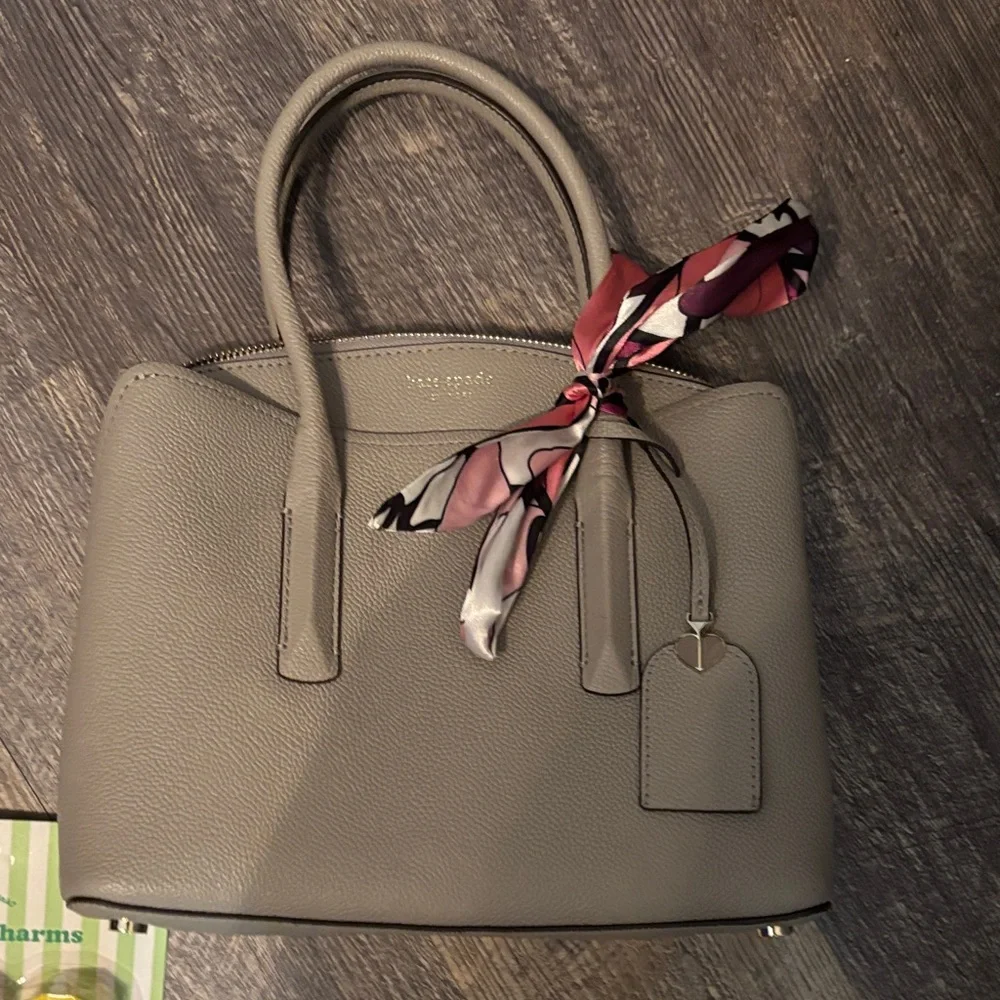 Kate Spade Taupe Satchel with Scarf Accent